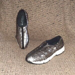 Méliné-MELINE-Black/Gray Sequins Loafers-Italy-Sz 38-Excellent